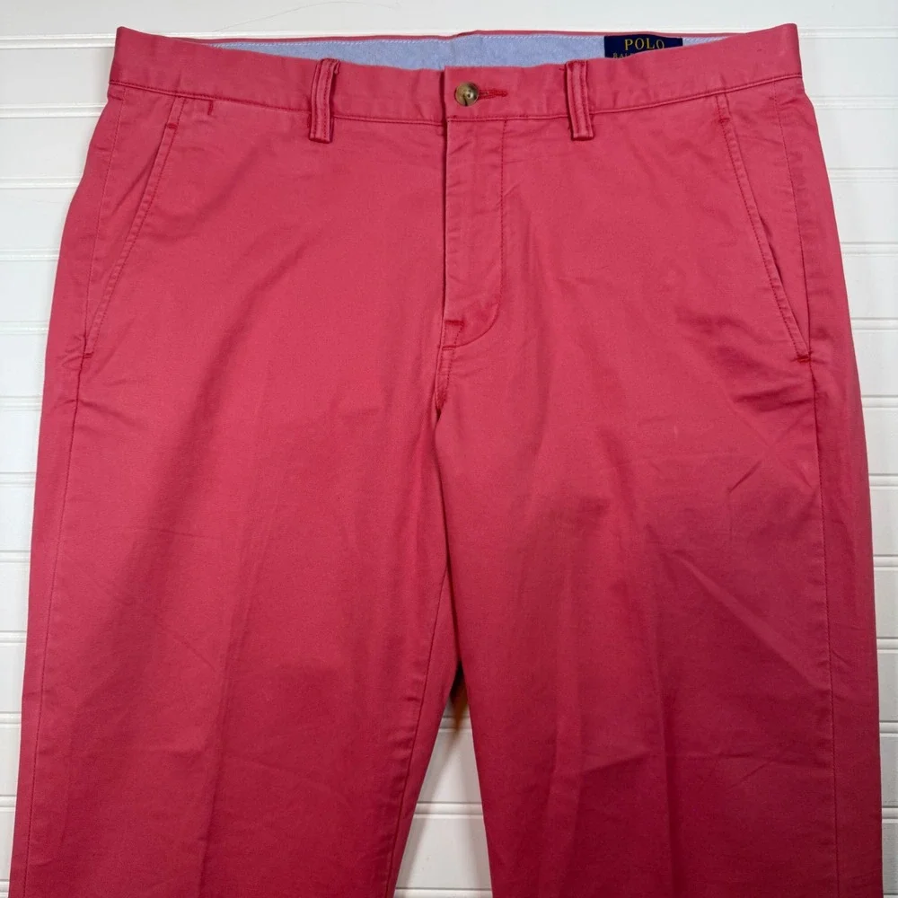 Polo Ralph Lauren Mens 33x32 Pink Stretch Straight Fit Chino Pants Cotton Blend